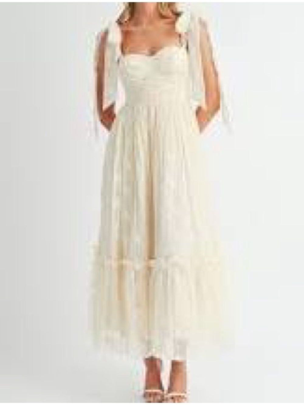Cream Lace Maxi Dress with Tie Shoulder Straps